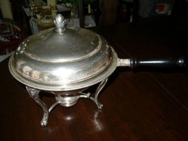 Antique, Silver Plated, 5-pc Chaffing Covered Casserole, Bowl, Burner and Stand