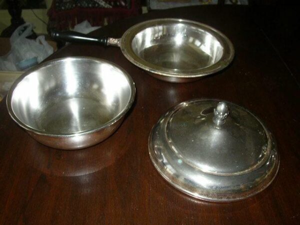 Antique, Silver Plated, 5-pc Chaffing Covered Casserole, Bowl, Burner and Stand