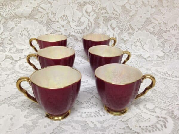 Vintage, Carlton Ware, England, 17pc Burgundy DemitasseTea Set for 6