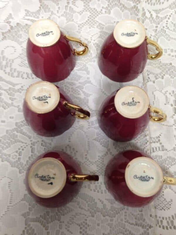 Vintage, Carlton Ware, England, 17pc Burgundy DemitasseTea Set for 6