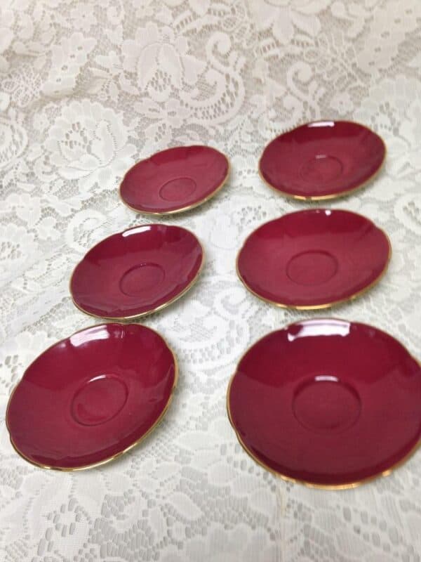 Vintage, Carlton Ware, England, 17pc Burgundy DemitasseTea Set for 6