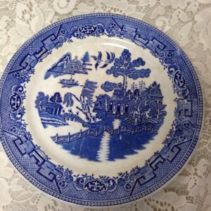 Vintage, Rare, English, Globe Pottery, Blue Willow 11in D Meat or Serving Plate