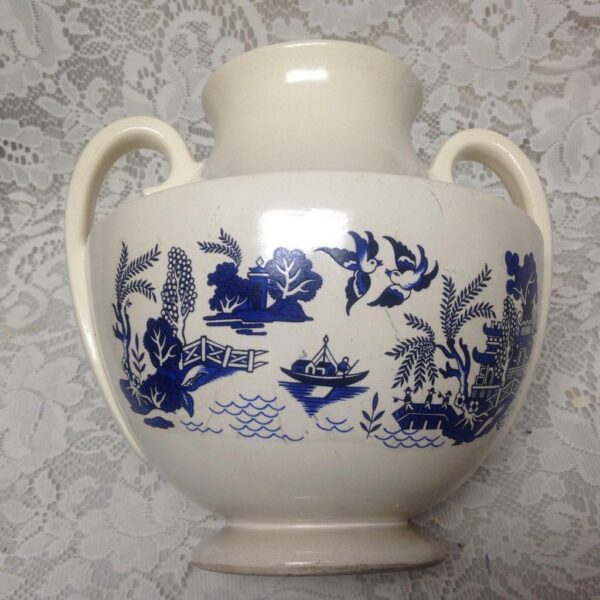 Vintage, Art Deco, Weller Large, Centerpiece, Blue Willow Vase 9in H x 9in W