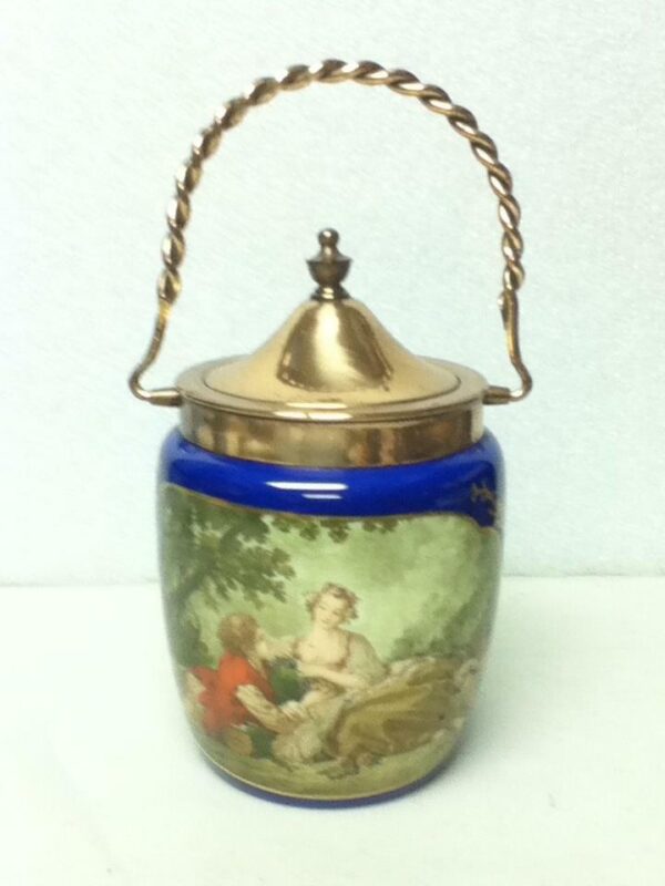 Beautiful, RS Prussia, Biscuit or Cracker Jar with Copper Lid and Handle