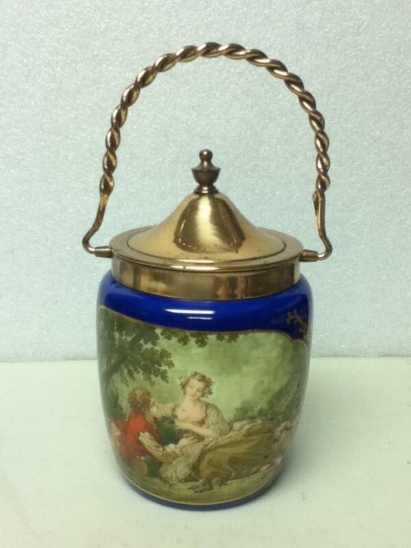 Beautiful, RS Prussia, Biscuit or Cracker Jar with Copper Lid and Handle