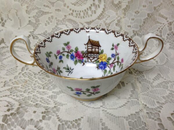 Vintage, Aynsley, England, Variant Gaudy Blue Willow 2pc Boulion Cup or Soup Set