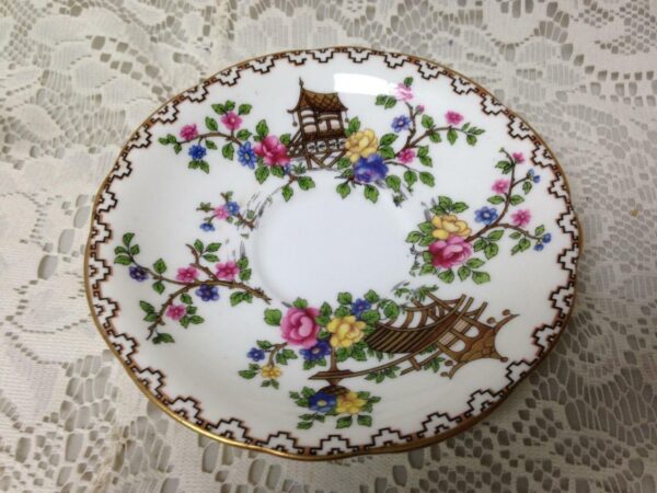 Vintage, Aynsley, England, Variant Gaudy Blue Willow 2pc Boulion Cup or Soup Set