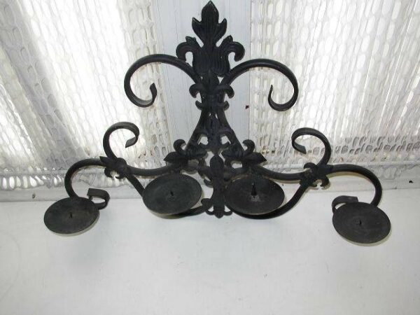 Vintage, Large, 24in x 16in x5in Black Metal Candelabra or Wall Sconce