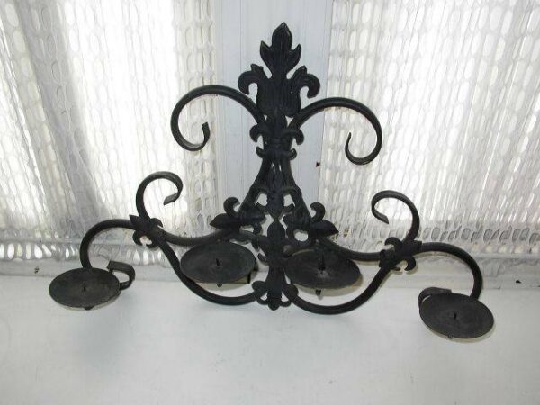 Vintage, Large, 24in x 16in x5in Black Metal Candelabra or Wall Sconce