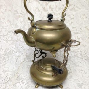 Antique, Rare, 3pc Brass Tea Kettle with Burner and Stand 12in T x 8.5in W