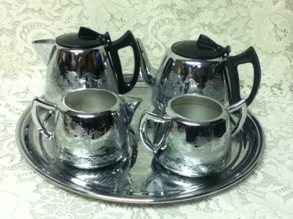 Vintage, Rare, England, Willoware, Swan Brand, 5-pc Chrome Coffee and Tea Set