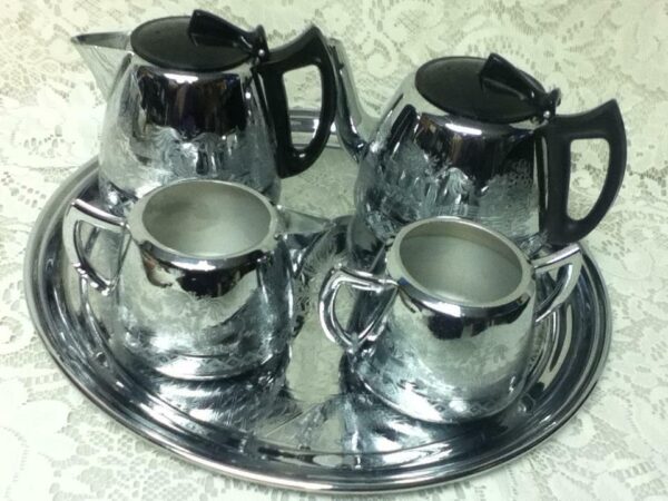 Vintage, Rare, England, Willoware, Swan Brand, 5-pc Chrome Coffee and Tea Set