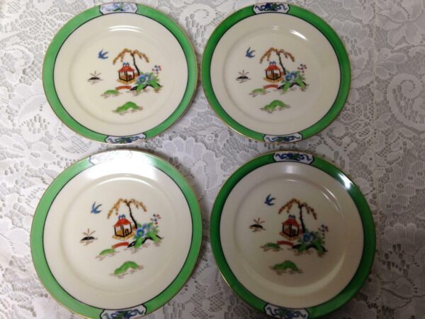 Vintage, Noritake, Japan, Variant Gaudy Blue Willow 5pc Cake Set