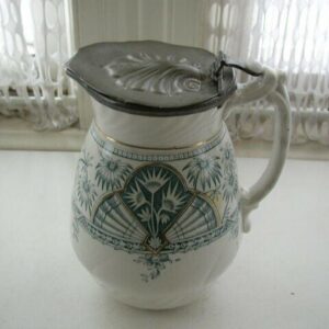 1885 Ceramic RTC Ltd. Hanley, Staffordshire, England 7.5in Pitcher w/ Pewter Lid