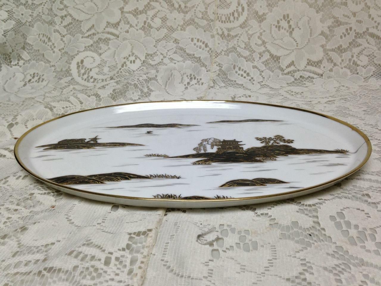 Antique, Nippon, Variant, Gaudy Blue Willow, Oval Serving Tray 12in x 9in