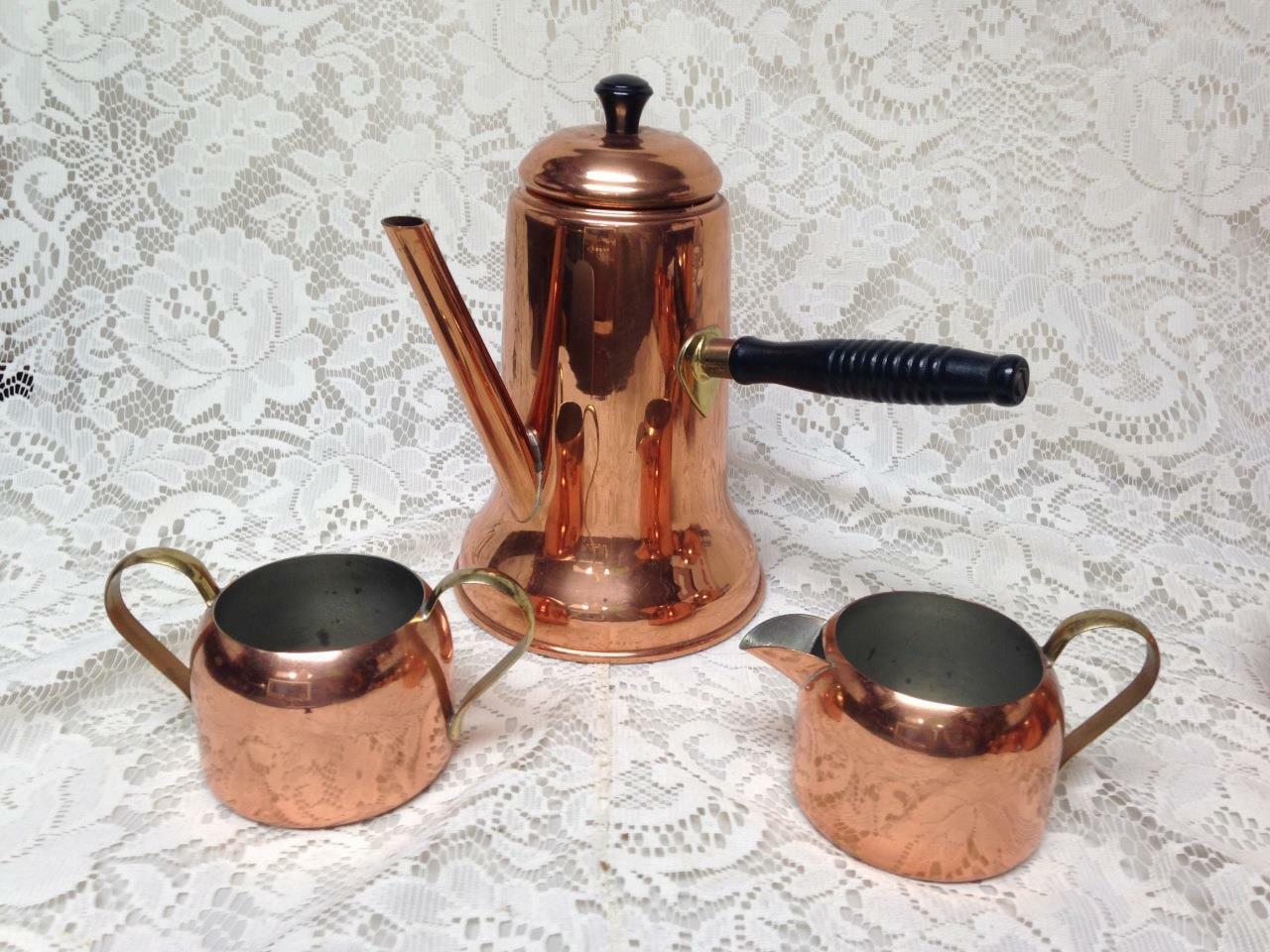 Vintage, Rare, Coppercraft Guild, 11-pc Tin Lined Copper Tea Set with Tray