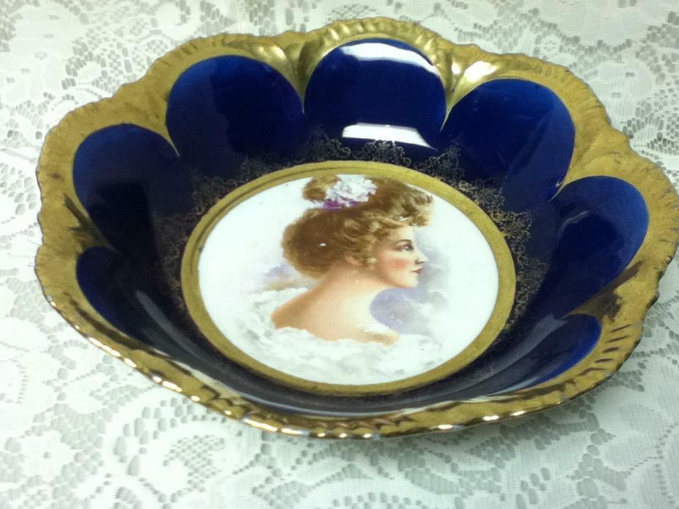 Antique, Rare, Empire China, Flow Blue Portrait, Large 10.5in x 2.5in Bowl