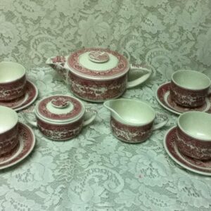 Vintage, Rare, 1940s, USA Willoware, 13-pc Red Willow Tea Set