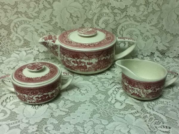 Vintage, Rare, 1940s, USA Willoware, 13-pc Red Willow Tea Set