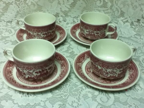 Vintage, Rare, 1940s, USA Willoware, 13-pc Red Willow Tea Set