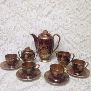 Vintage, Carlton Ware, England, Gaudy Blue Willow 13pc DemitasseTea Set for 4