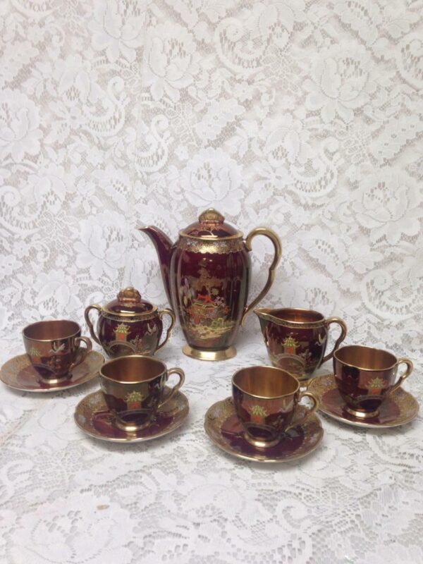 Vintage, Carlton Ware, England, Gaudy Blue Willow 13pc DemitasseTea Set for 4