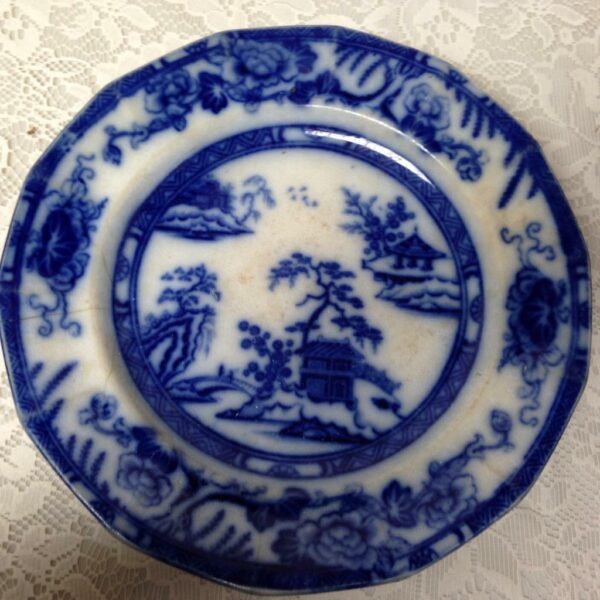 Antique, Rare, Imperial, Hong Kong, Variant Flow Blue Willow 10.5in Dinner Plate