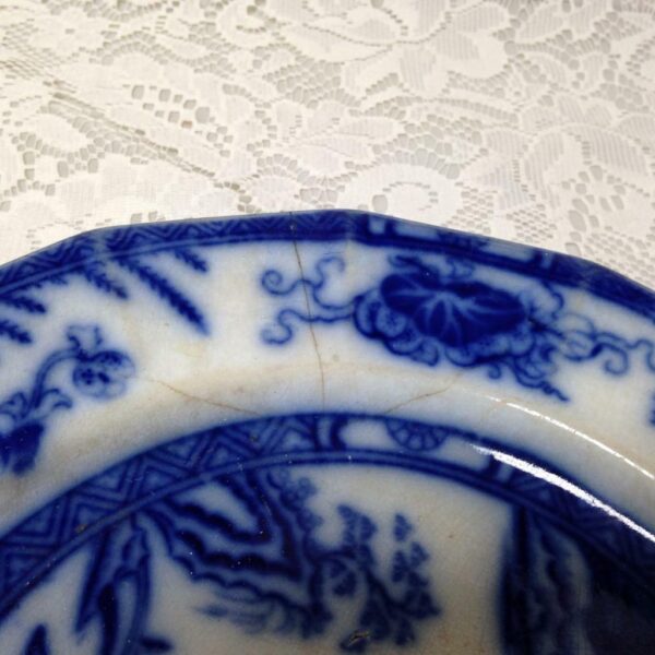 Antique, Rare, Imperial, Hong Kong, Variant Flow Blue Willow 10.5in Dinner Plate