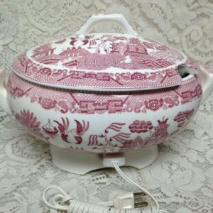 Vintage, Japan, Red Willow 2pc 12in x 9in x 8in Soup Tureen with Electric Cord