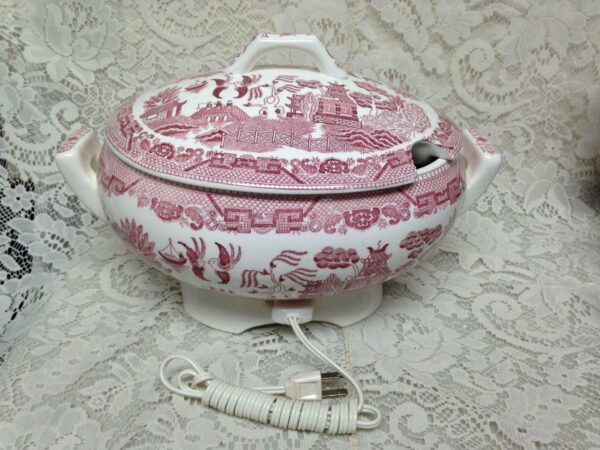 Vintage, Japan, Red Willow 2pc 12in x 9in x 8in Soup Tureen with Electric Cord