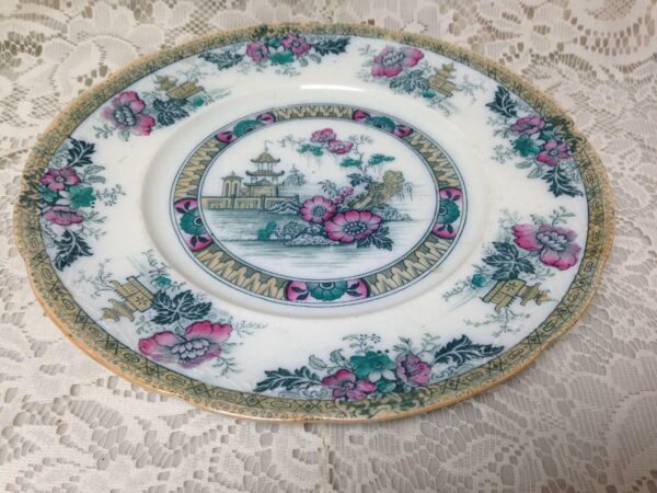 Antique, Yeddo, Royal Staffordshire Variant Gaudy Blue Willow 10in Dinner Plate