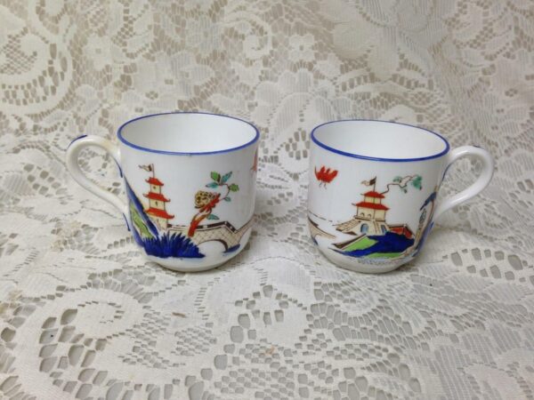 Antique Royal Worcester England Variant Gaudy Blue Willow 2Sets Demi Cup-Saucer