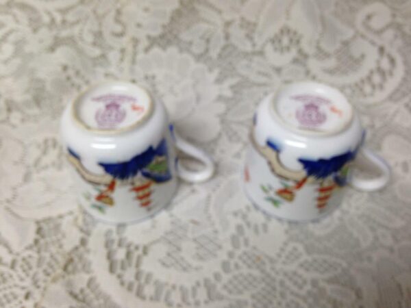 Antique Royal Worcester England Variant Gaudy Blue Willow 2Sets Demi Cup-Saucer