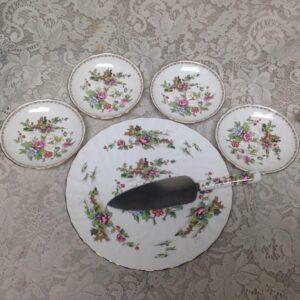 Vintage Crown Staffordshire Polychrome Gaudy BlueWillow 6pc Dessert Set