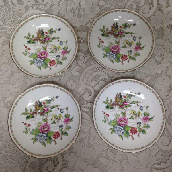 Vintage Crown Staffordshire Polychrome Gaudy BlueWillow 6pc Dessert Set