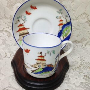 Antique Royal Worcester England,Variant Gaudy Blue Willow Demitasse Cup n Saucer