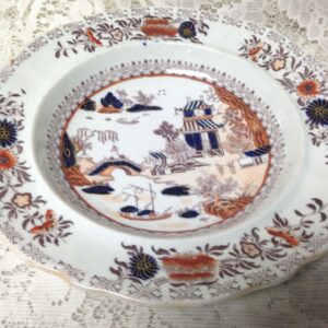 Antique, Masons Patent Ironstone, Variant Gaudy-Blue Willow, 9in W Deep Dish