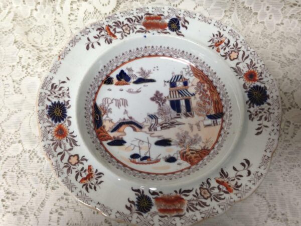 Antique, Masons Patent Ironstone, Variant Gaudy-Blue Willow, 9in W Deep Dish