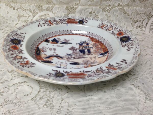 Antique, Masons Patent Ironstone, Variant Gaudy-Blue Willow, 9in W Deep Dish