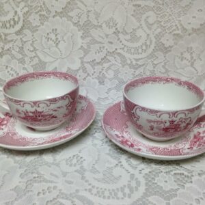 Vintage, Allerton, England, Variant Red Willow 2 Cups and 2 Saucers