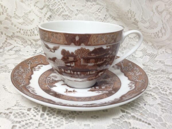 Rare, Quality, Gracie China, Variant, Old Canton Brown Willow, Cup and Saucer