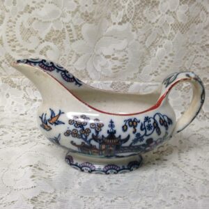 Antique, Flow Blue , Variant Gaudy Willow, E.M. Co., England, Gravy Boat