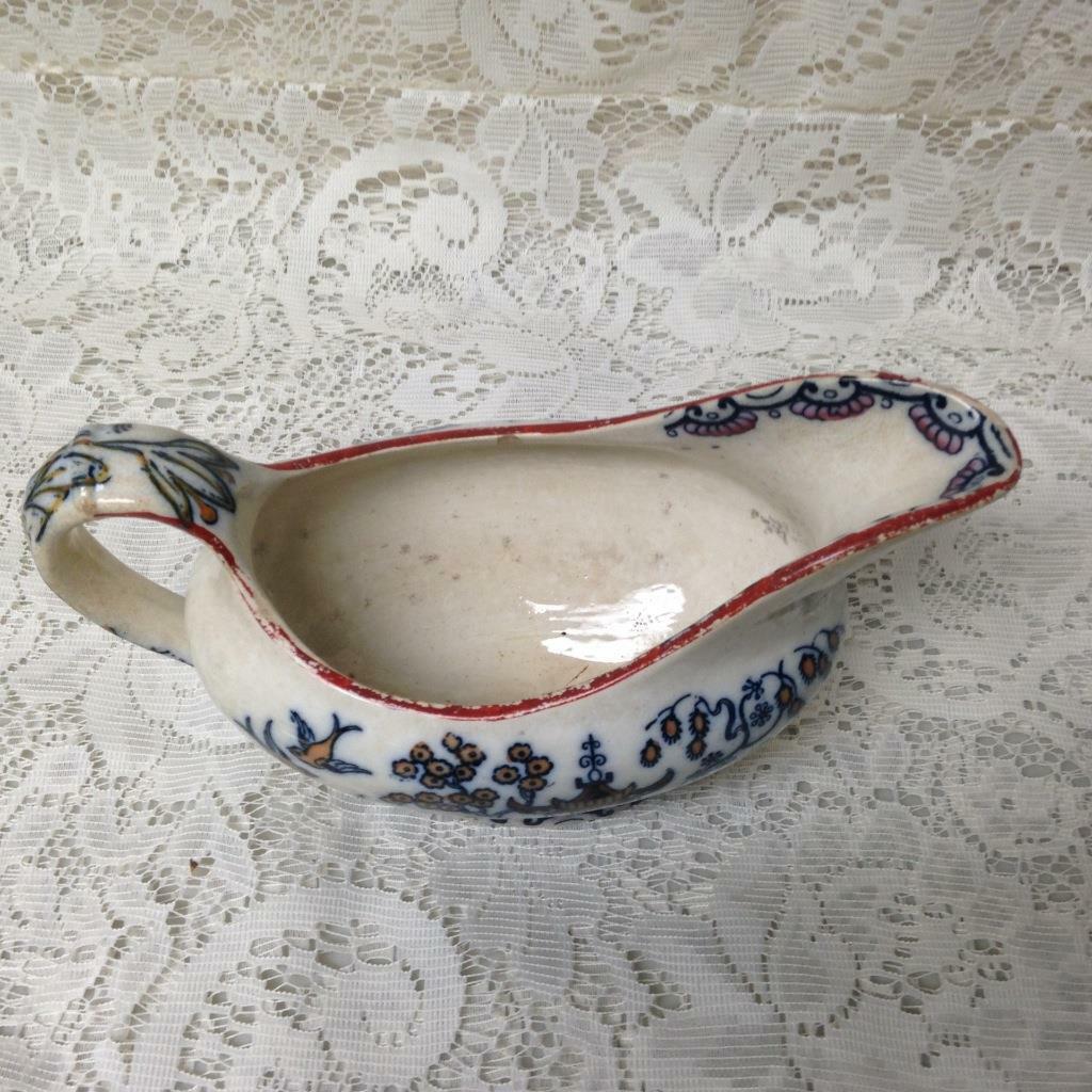 Antique, Flow Blue , Variant Gaudy Willow, E.M. Co., England, Gravy Boat