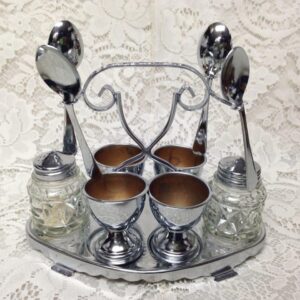 Vintage, Rare, England, 11-pc Classic Chrome, Egg Cups and Condiment Set