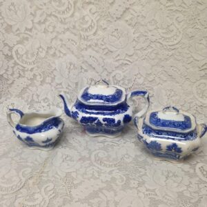 Vintage, Rare, 1911 Buffalo Pottery, 5-pc Blue Willow Tea Set