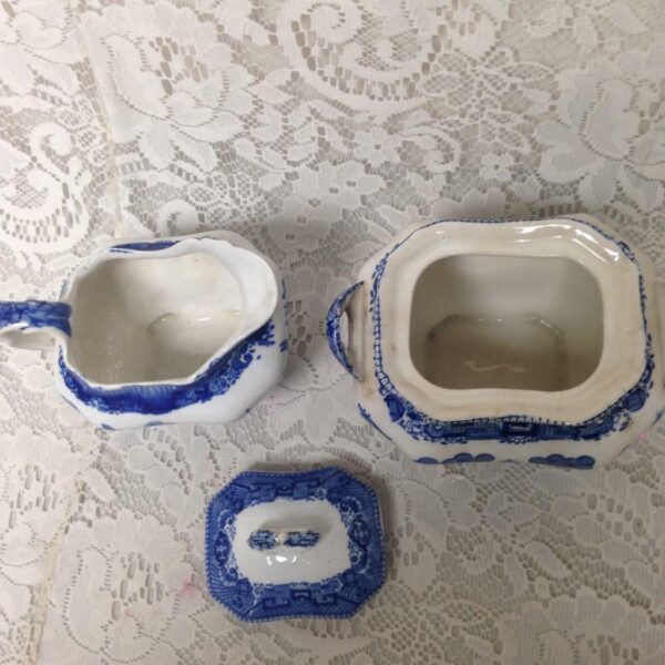 Vintage, Rare, 1911 Buffalo Pottery, 5-pc Blue Willow Tea Set