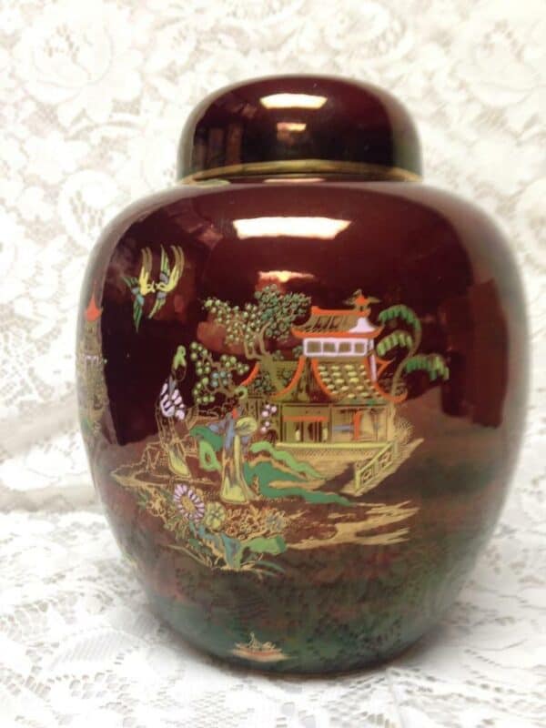 Vintage, Carlton Ware, Variant Gaudy Blue Willow, Large 9in x 7in Biscuit Jar