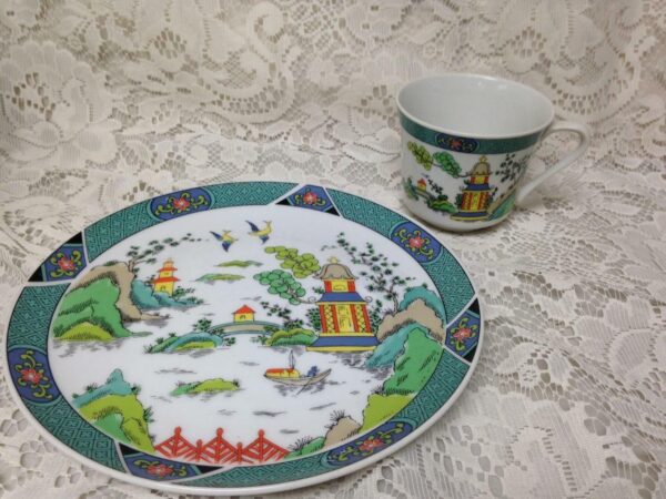 Vintage, Sigma Japan, Crown Staffordshire Style,Variant Gaudy Willow Snack Set