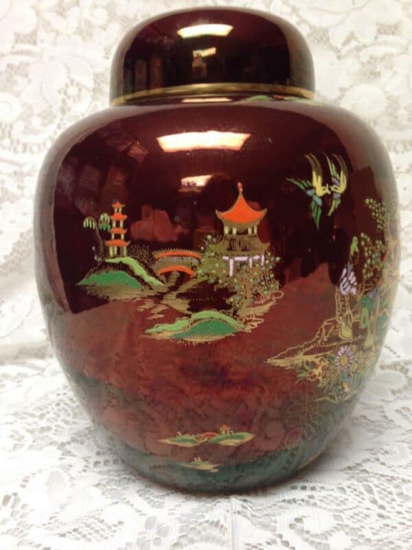 Vintage, Carlton Ware, Variant Gaudy Blue Willow, Large 9in x 7in Biscuit Jar