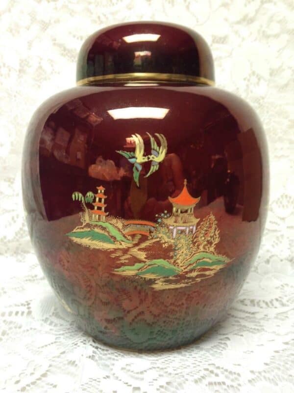 Vintage, Carlton Ware, Variant Gaudy Blue Willow, Large 9in x 7in Biscuit Jar